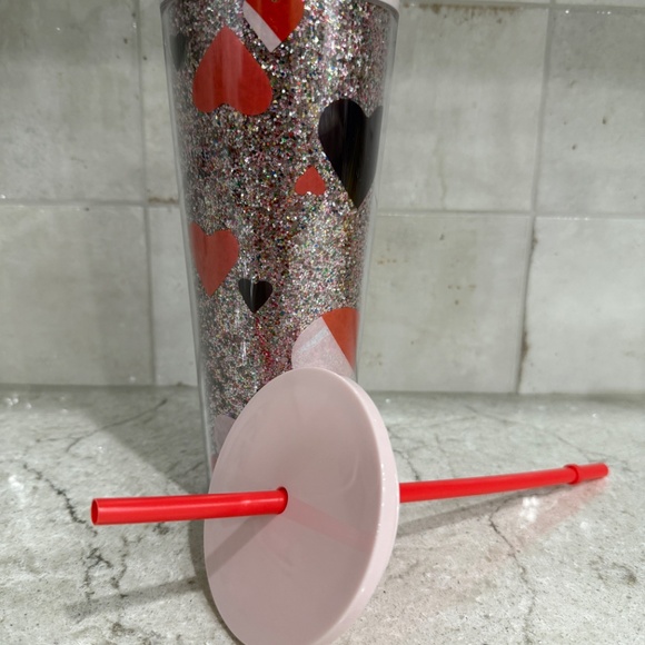 NEW Starbucks Glitter Valentine's Day Hearts 24oz Tumbler Cold Cup 2021 Pink - Picture 4 of 6